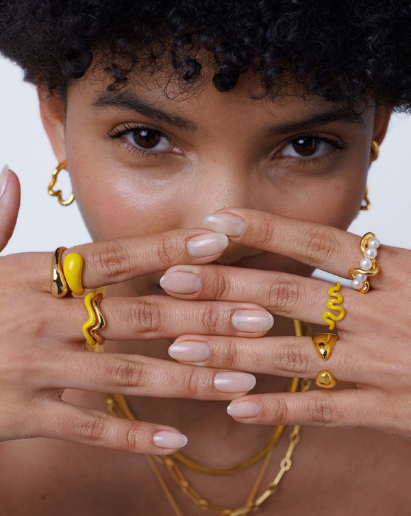 Squiggle Wavy Enamel Stacking Ring | 18ct Gold Vermeil/Lemon Yellow - 图片 3