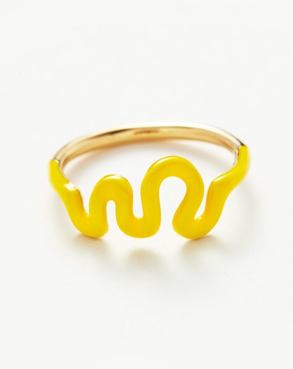 Squiggle Wavy Enamel Stacking Ring | 18ct Gold Vermeil/Lemon Yellow - 图片 4