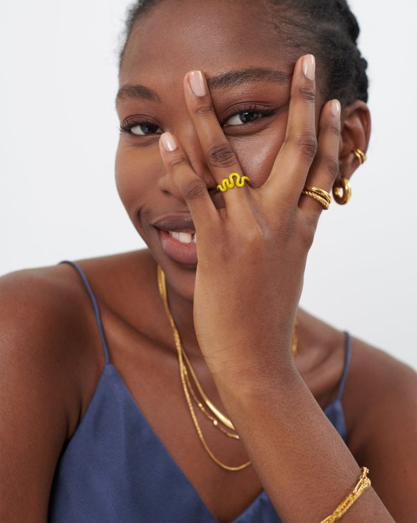 Squiggle Wavy Enamel Stacking Ring | 18ct Gold Vermeil/Lemon Yellow - 图片 2