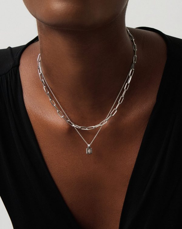 Star Ridge & Paperclip Chain Necklace Set | Silver Plated Cubic Zirconia - 图片 2