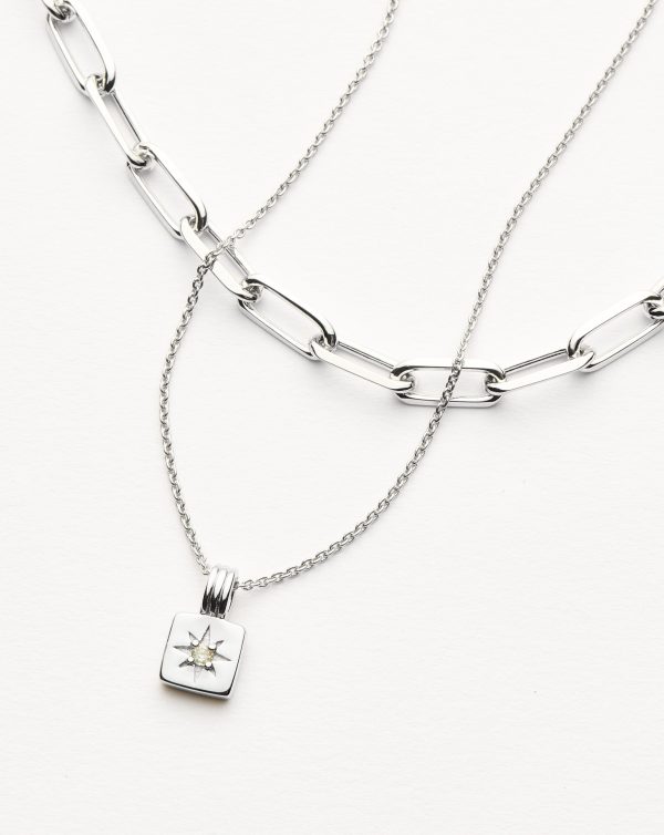 Star Ridge & Paperclip Chain Necklace Set | Silver Plated Cubic Zirconia - 图片 4