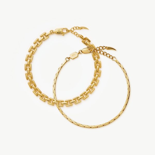 Timepiece & Snake Chain Bracelet Set | 18ct Gold Plated