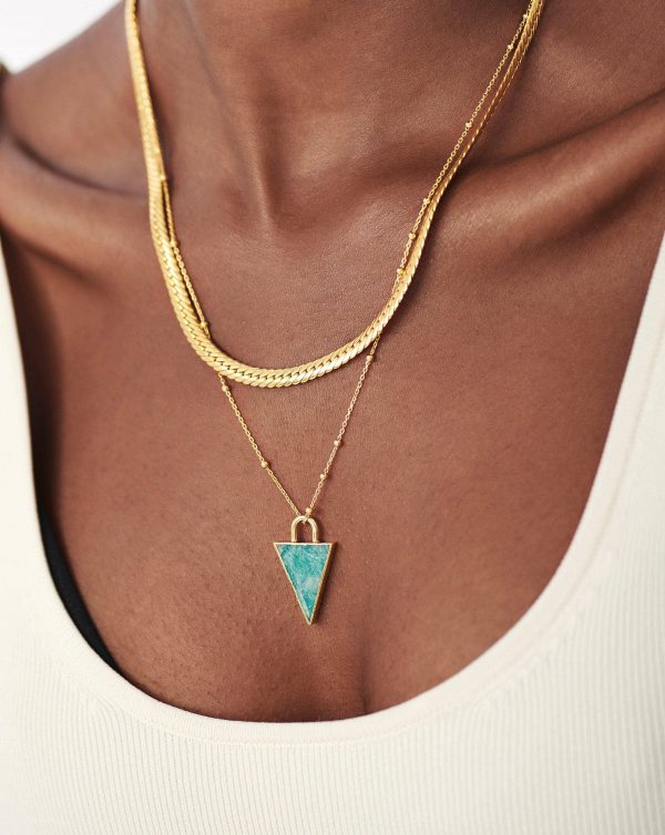 Triangle Pendant Chain Necklace | 18ct Gold Plated/Amazonite - 图片 2