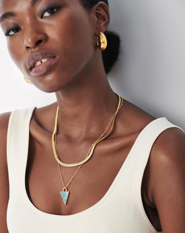 Triangle Pendant Chain Necklace | 18ct Gold Plated/Amazonite - 图片 3