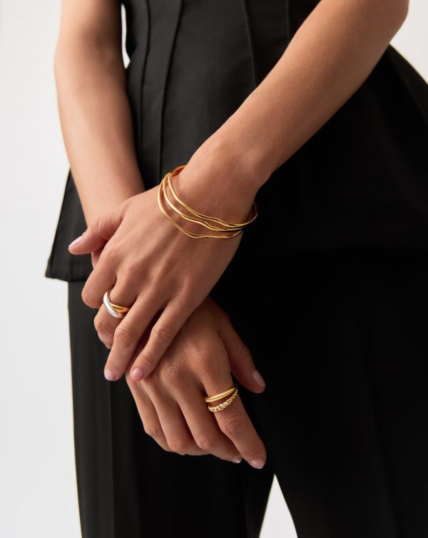 Trio Molten Ripple Bangle Bracelet Set | 18ct Gold Vermeil - 图片 2