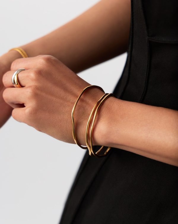 Trio Molten Ripple Bangle Bracelet Set | 18ct Gold Vermeil - 图片 3