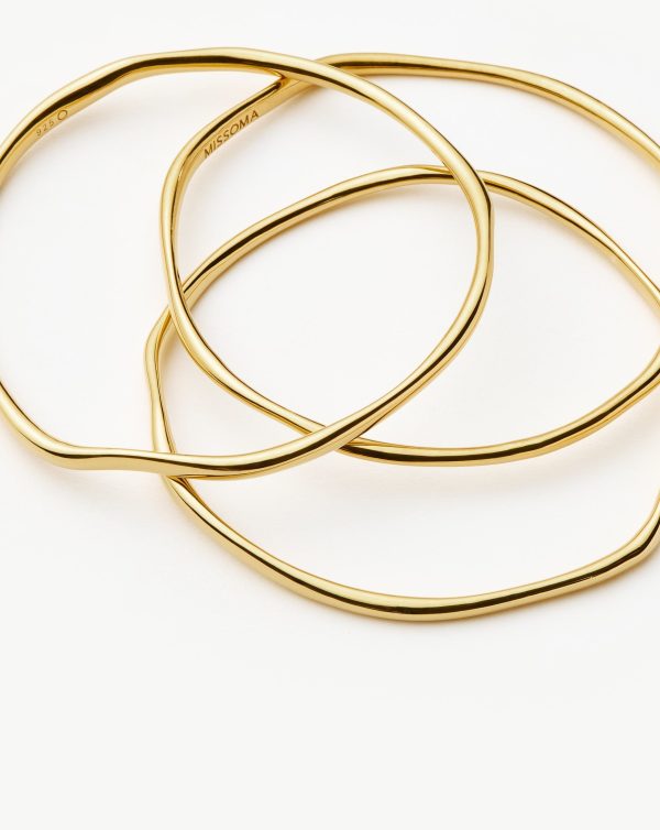 Trio Molten Ripple Bangle Bracelet Set | 18ct Gold Vermeil - 图片 5