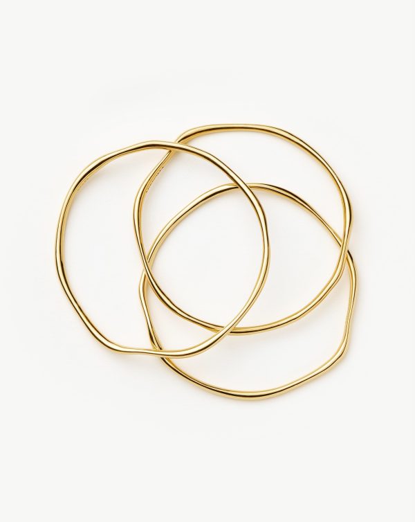 Trio Molten Ripple Bangle Bracelet Set | 18ct Gold Vermeil - 图片 4