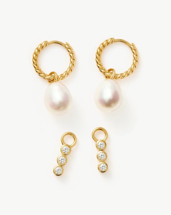 Twisted Pearl & Drop Hoop Earring Set | 18ct Gold Vermeil/Pearl