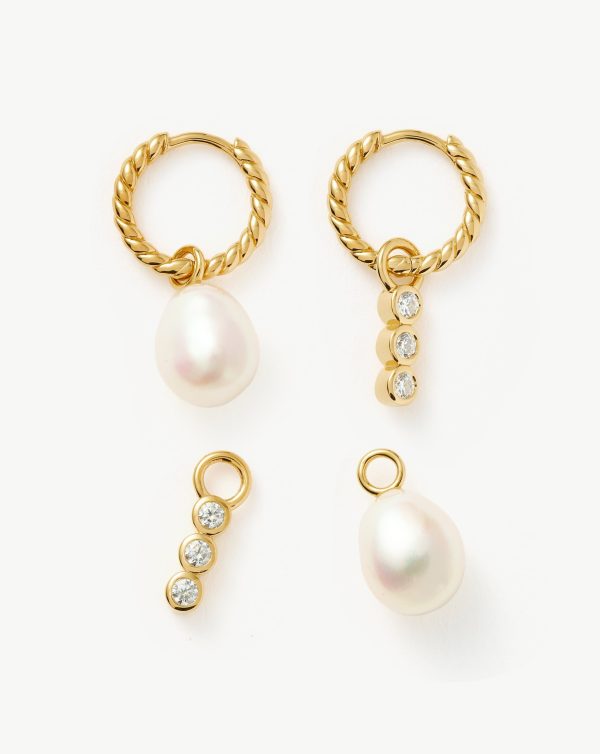 Twisted Pearl & Drop Hoop Earring Set | 18ct Gold Vermeil/Pearl - 图片 4