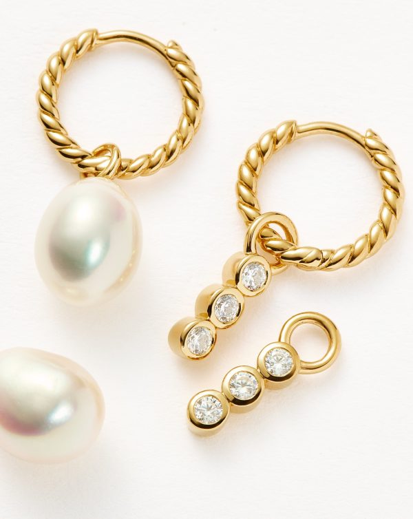 Twisted Pearl & Drop Hoop Earring Set | 18ct Gold Vermeil/Pearl - 图片 5