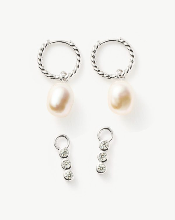 Twisted Pearl & Drop Hoop Earring Set | 18ct Sterling Silver/Pearl