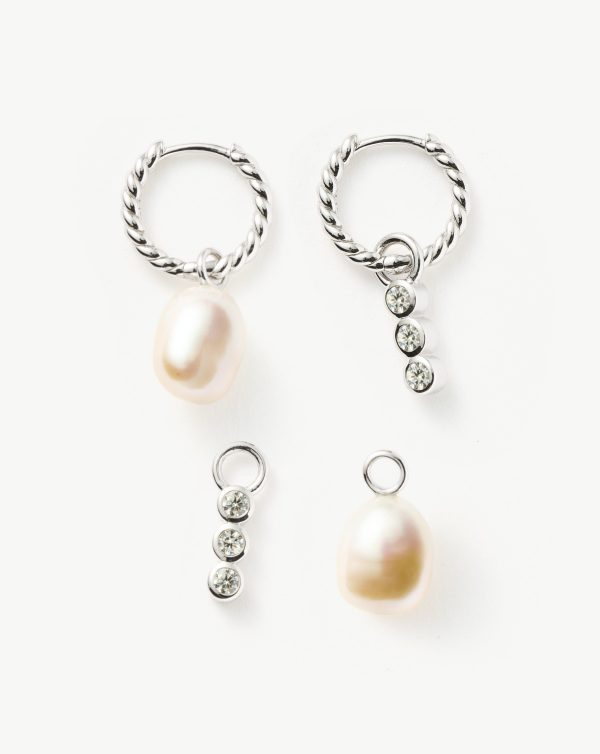 Twisted Pearl & Drop Hoop Earring Set | 18ct Sterling Silver/Pearl - 图片 4